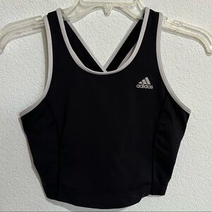 Adidas Black & White 3 Stripe Cross Back Sports Bra Medium Support Workout Bra S